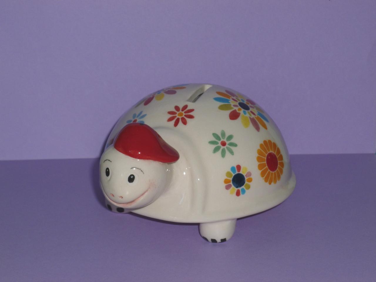 tirelire tortue flowers